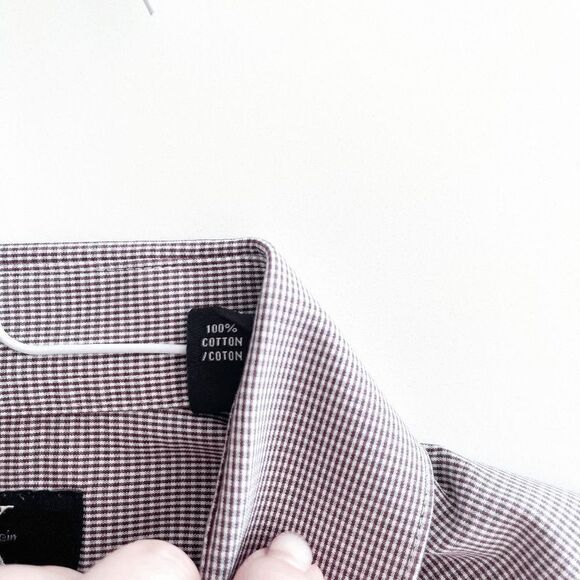 Calvin Klein Mens Slim Fit Shirt Non Iron Long Sleeve Micro Gingham Brown Size X - Picture 5 of 8